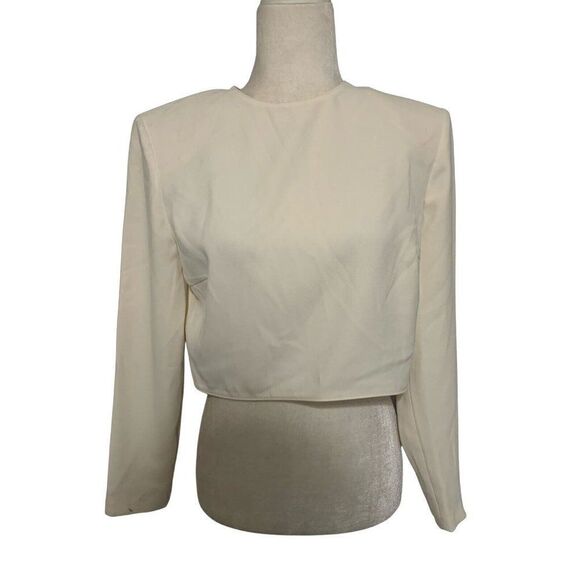 zara womens solid ivory crew neck long sleeve top blouse medium - Picture 1 of 5